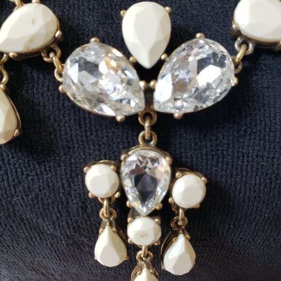 Womens Fashion Clear Beige Rhinestone Beaded String Tie Necklace Jewelry - Picture 4 of 8